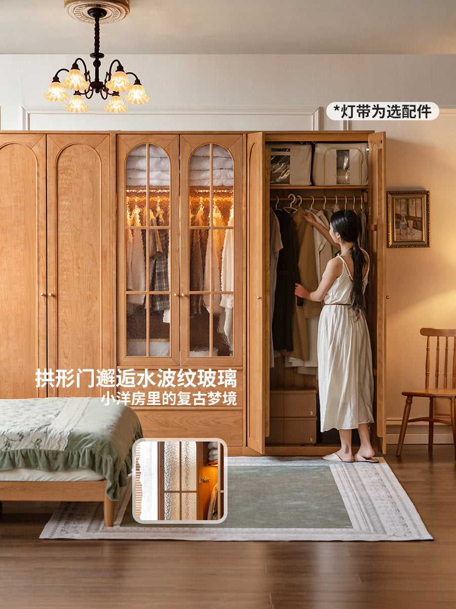 实木衣柜法式复古衣橱卧室樱桃木储物柜对开门收纳柜